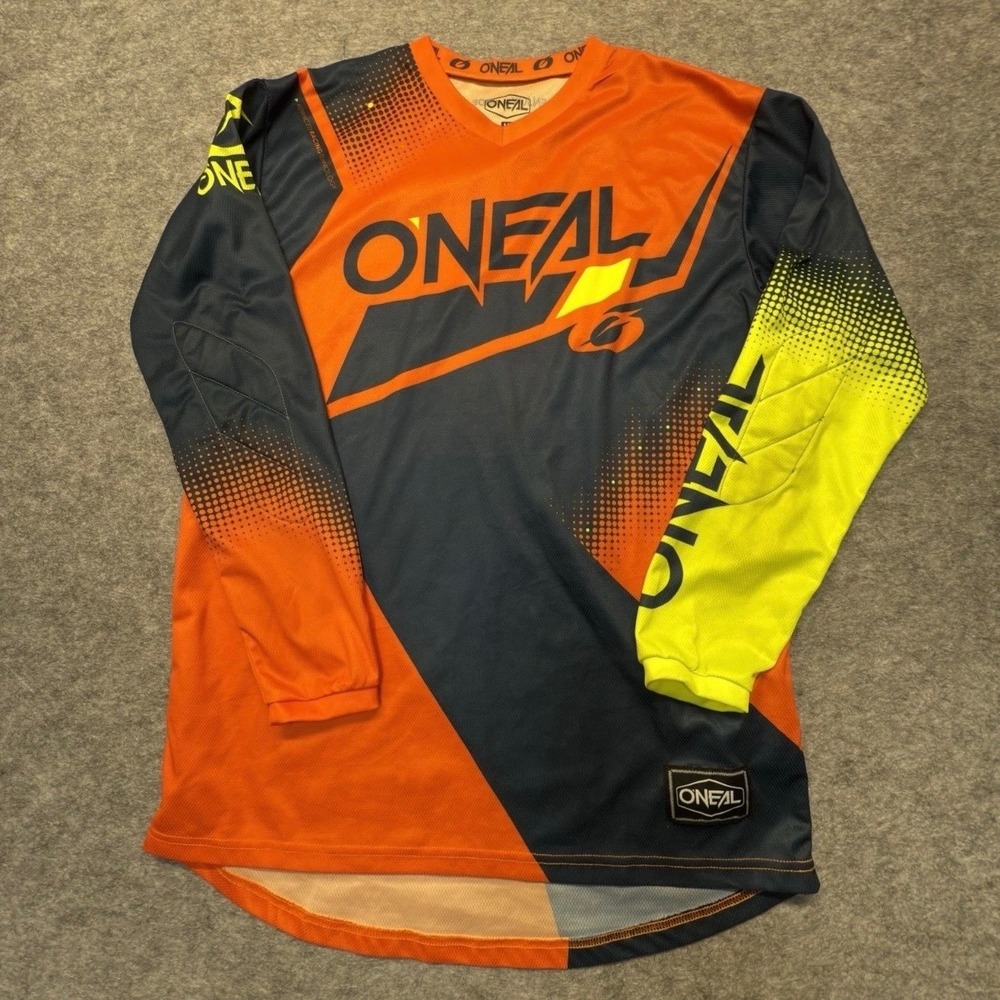 Oneal MX Jersey Mens M Motocross Padded Elbows Polyester Orange Blue Graphic